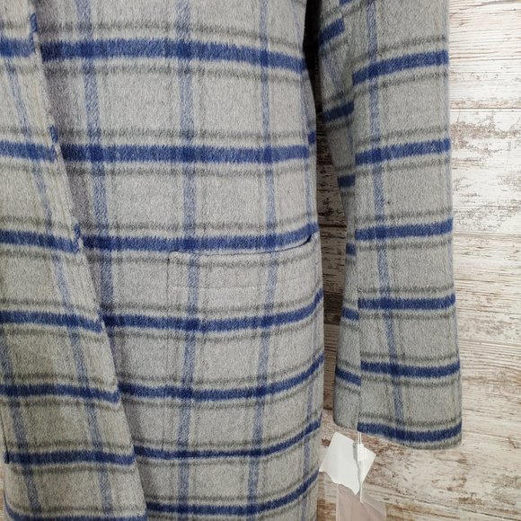 AVEC LES FILLES Grey Blue Plaid Pea Coat XS NWT - Picture 8 of 15
